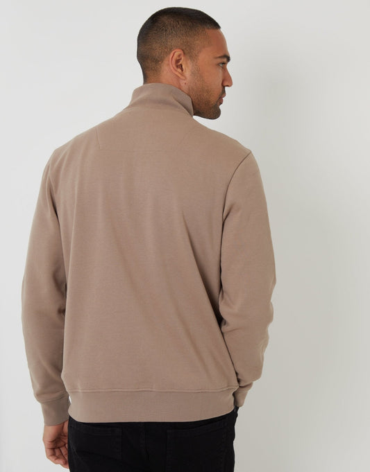 The Essential Cotton Rich Quarter Zip Sweatshirt in Taupe