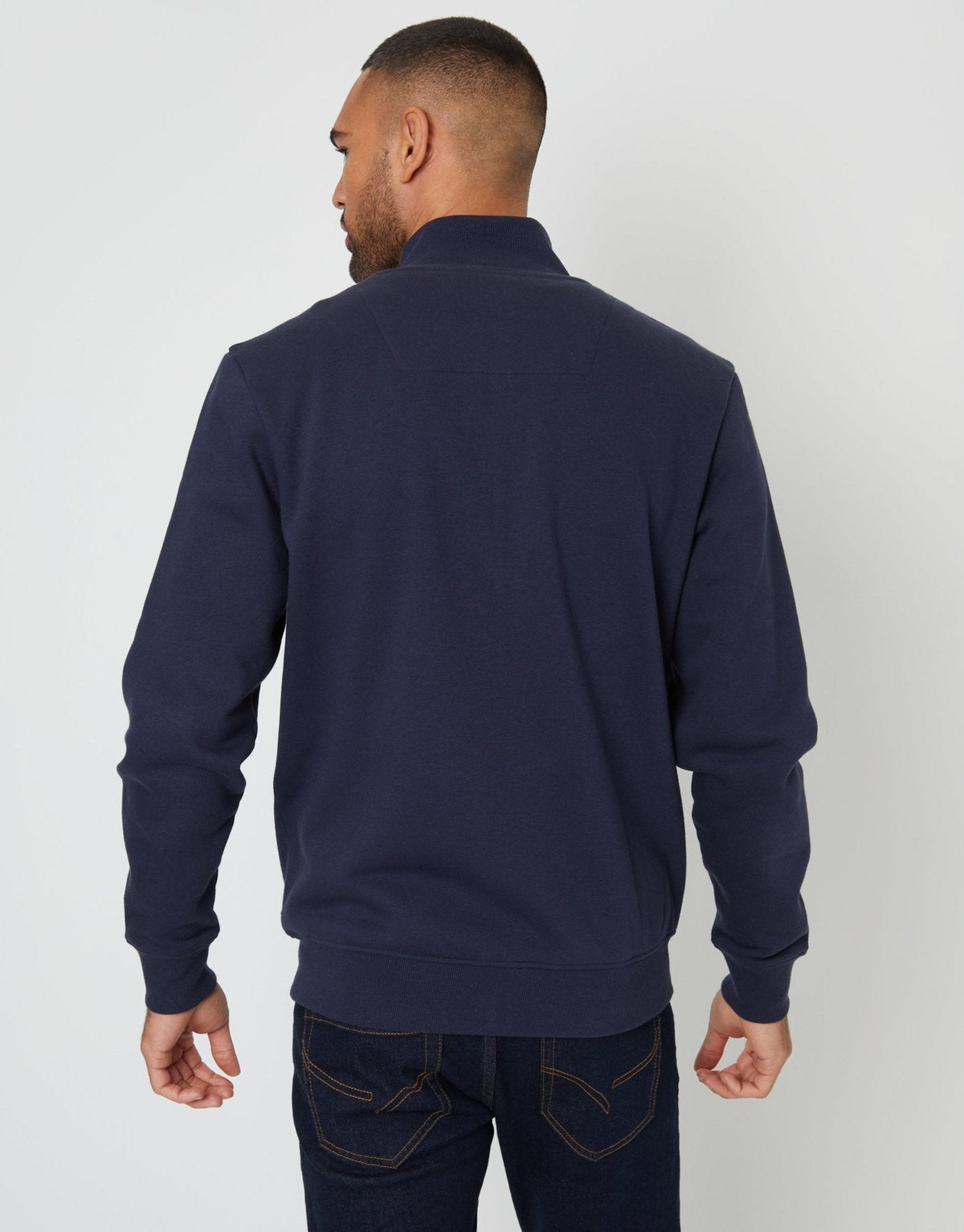 Funnel Neck Zip Through Sweatshirt in Navy