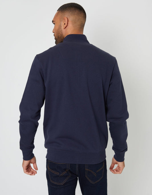 Funnel Neck Zip Through Sweatshirt in Navy