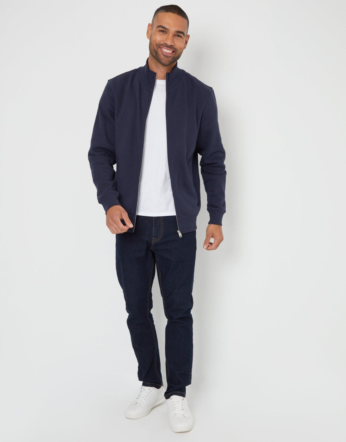 Funnel Neck Zip Through Sweatshirt in Navy