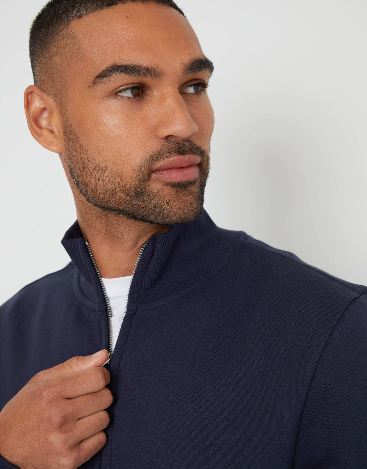Funnel Neck Zip Through Sweatshirt in Navy