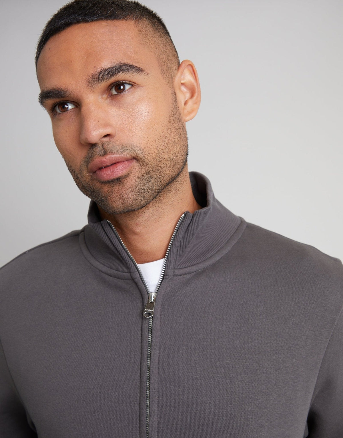 Funnel Neck Zip Through Sweatshirt in Slate Grey