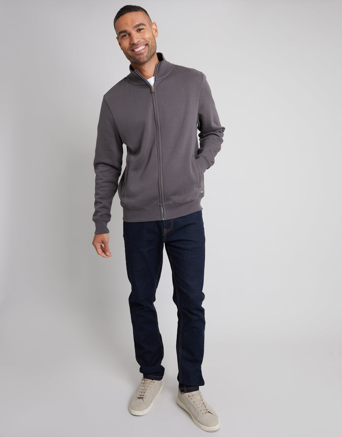 Funnel Neck Zip Through Sweatshirt in Slate Grey