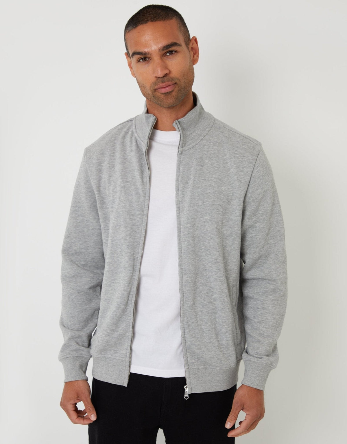 Men's Funnel Neck Zip Through Sweatshirt in Light Grey | SATRI