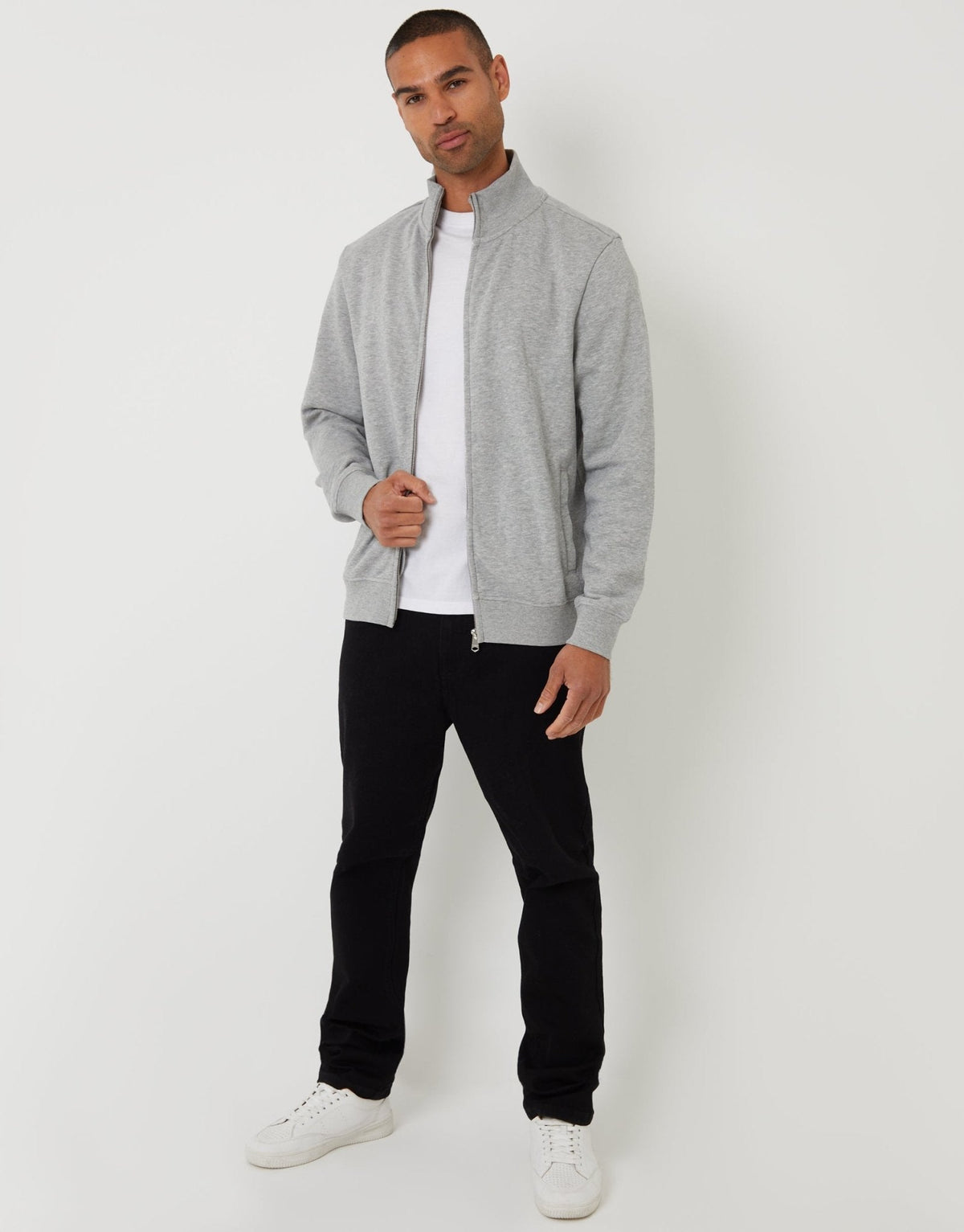 Funnel Neck Zip Through Sweatshirt in Light Grey