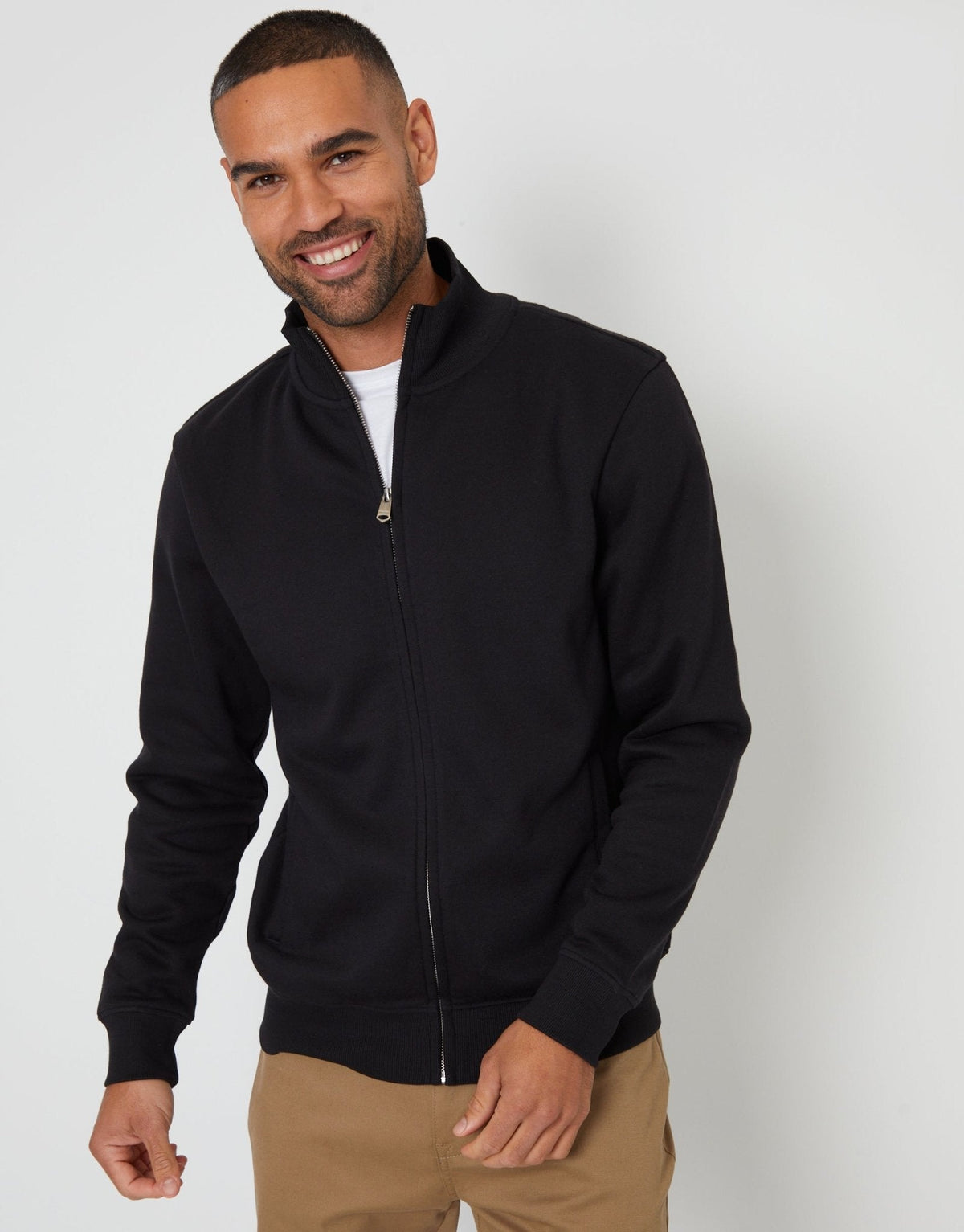 Men's Funnel Neck Zip Through Sweatshirt in Black | SATRI
