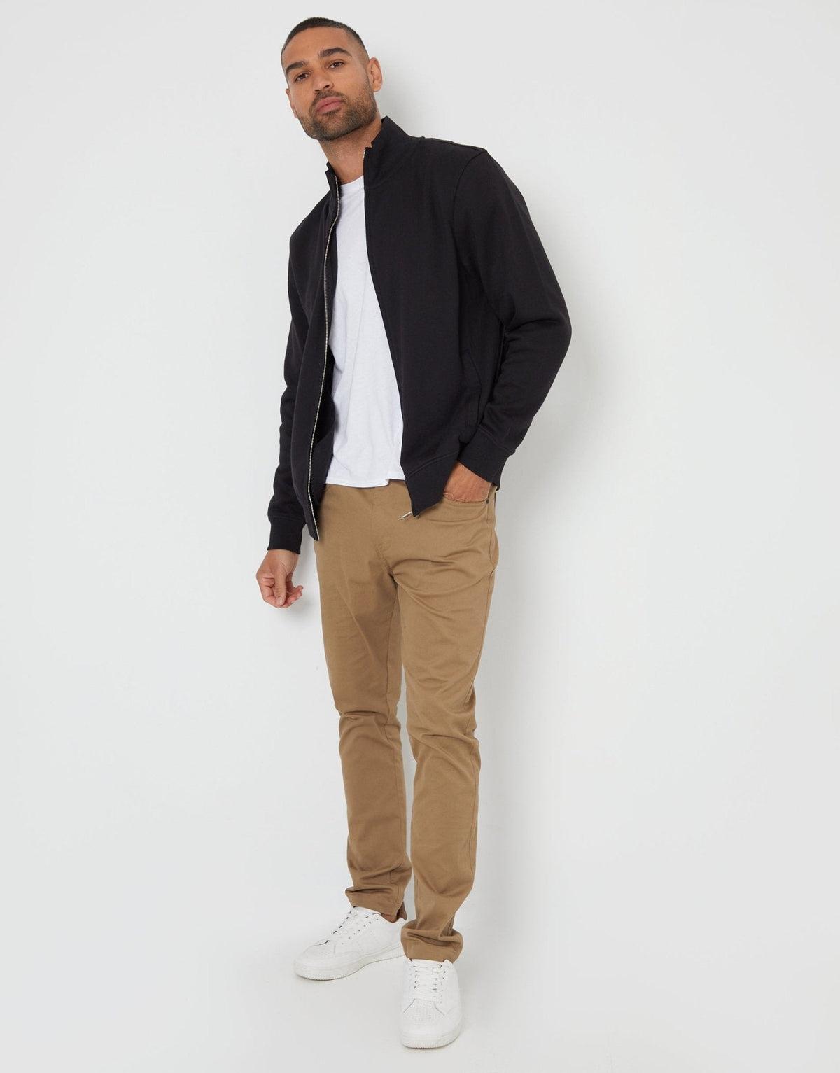Funnel Neck Zip Through Sweatshirt in Black