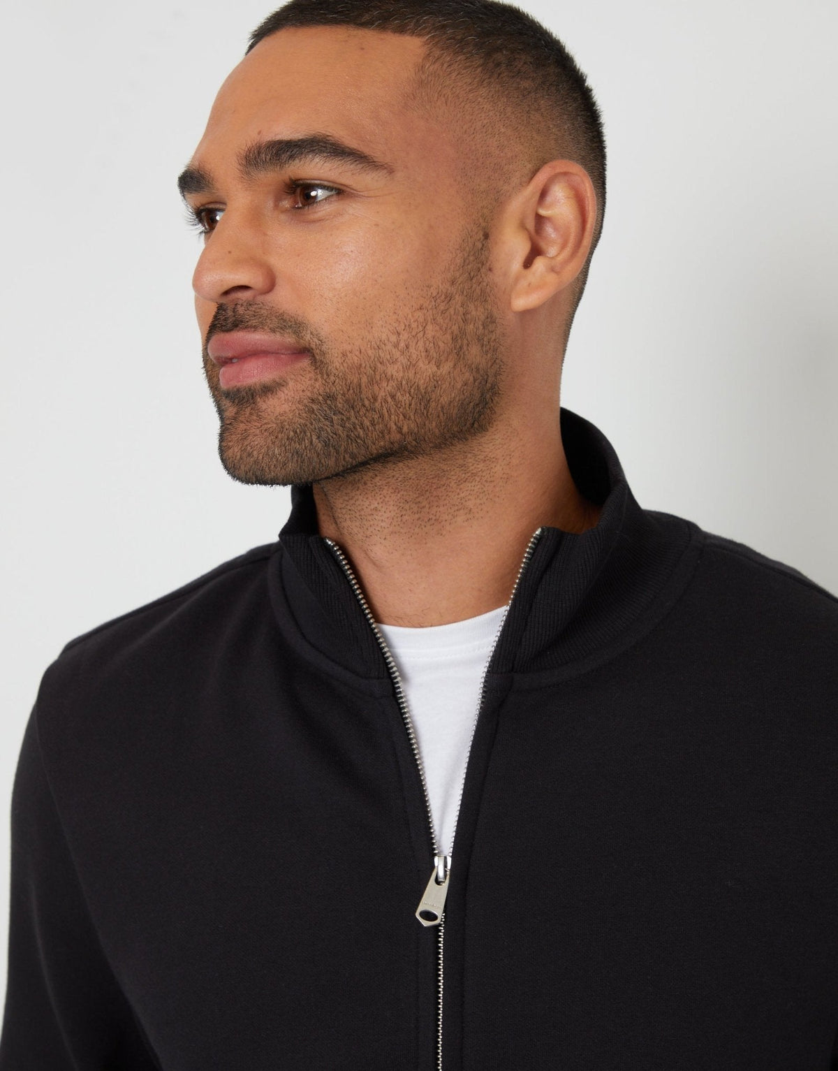 Funnel Neck Zip Through Sweatshirt in Black