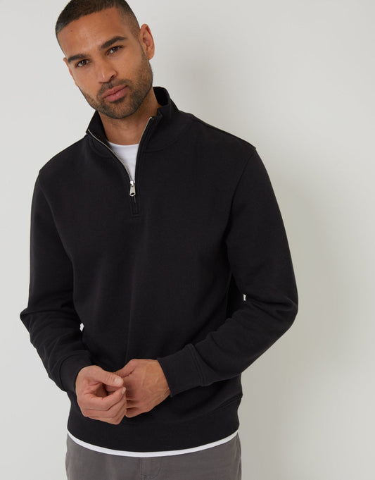 Men's Mock T-Shirt Quarter Zip Sweatshirt in Black | SATRI