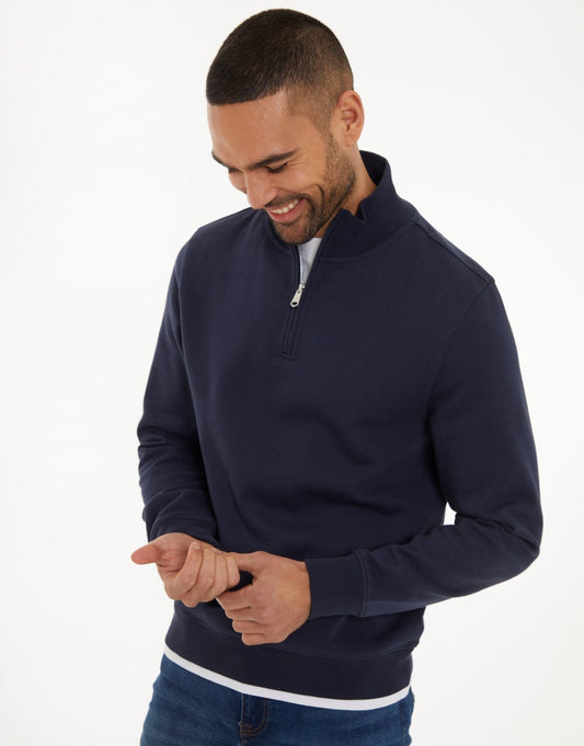 Men's Mock T-Shirt Quarter Zip Sweatshirt in Navy | SATRI