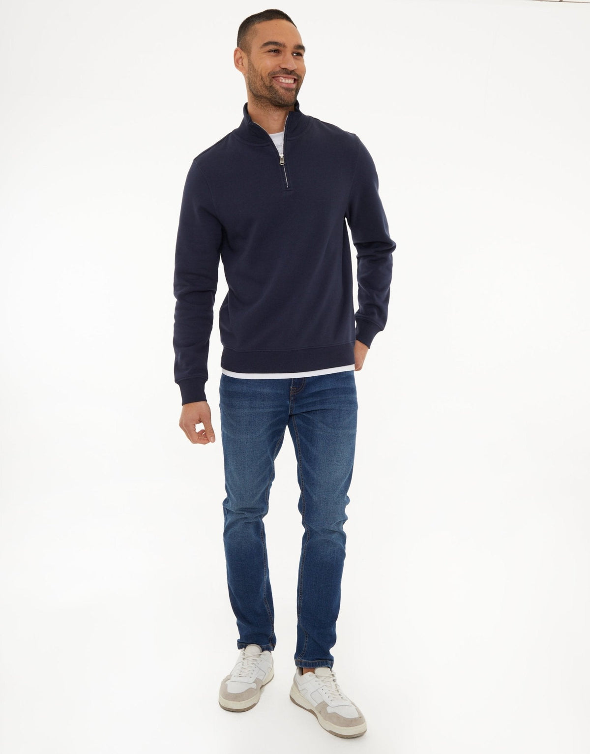 Mock T-Shirt Quarter Zip Sweatshirt in Navy