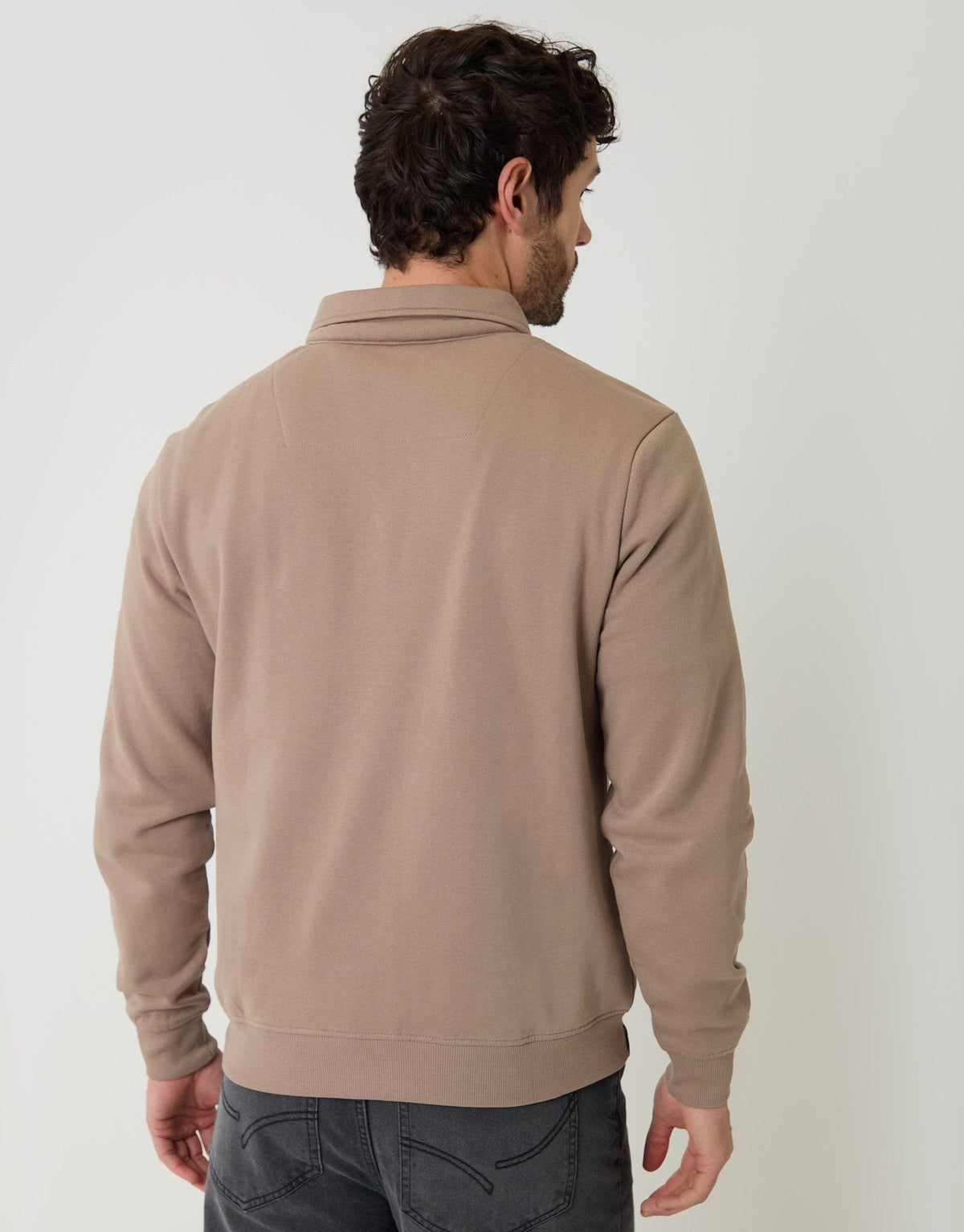 Quarter Zip Collared Sweatshirt in Taupe