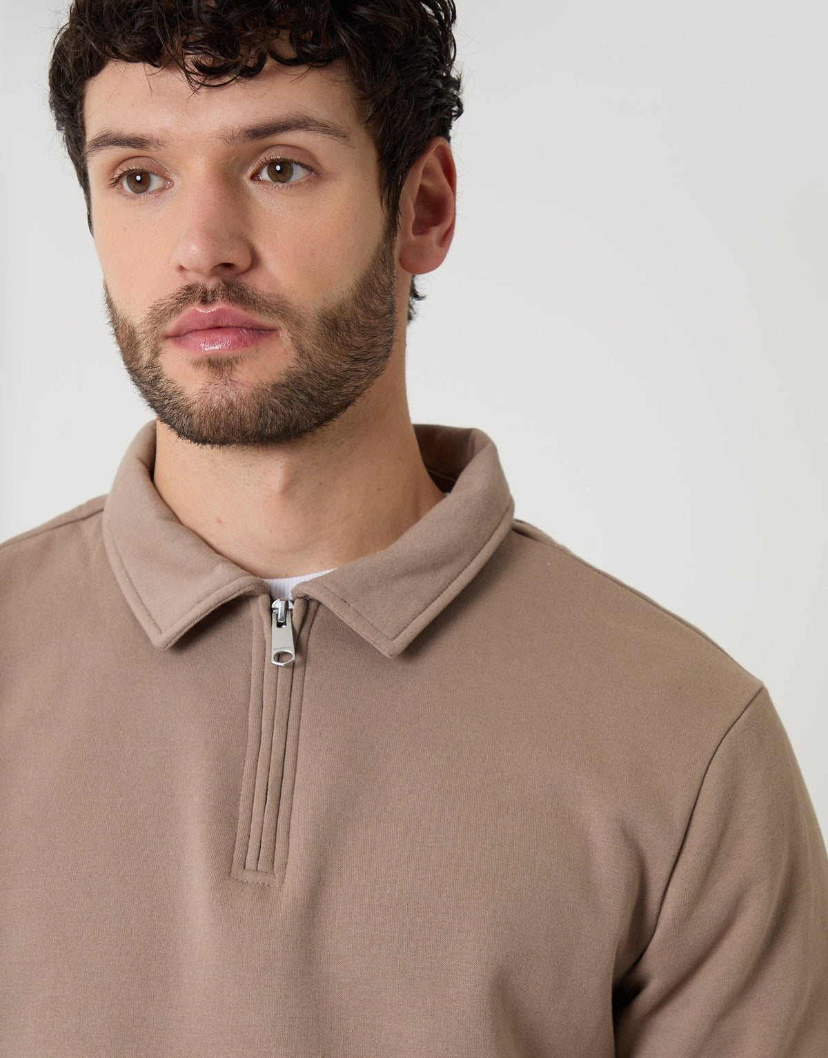 Quarter Zip Collared Sweatshirt in Taupe