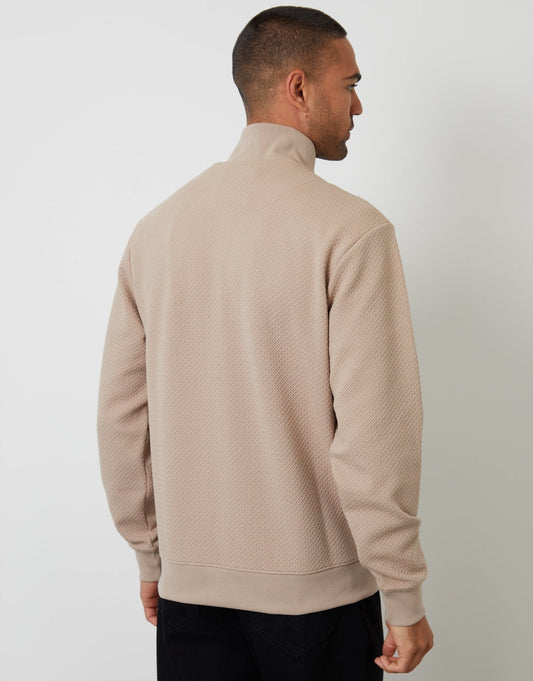Textured Quarter Zip Sweatshirt in Taupe