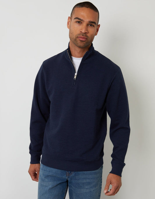 Men's Textured Quarter Zip Sweatshirt in Navy | SATRI
