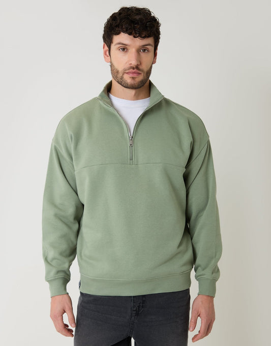 Men's Relaxed Fit Half Zip Sweatshirt in Green | SATRI