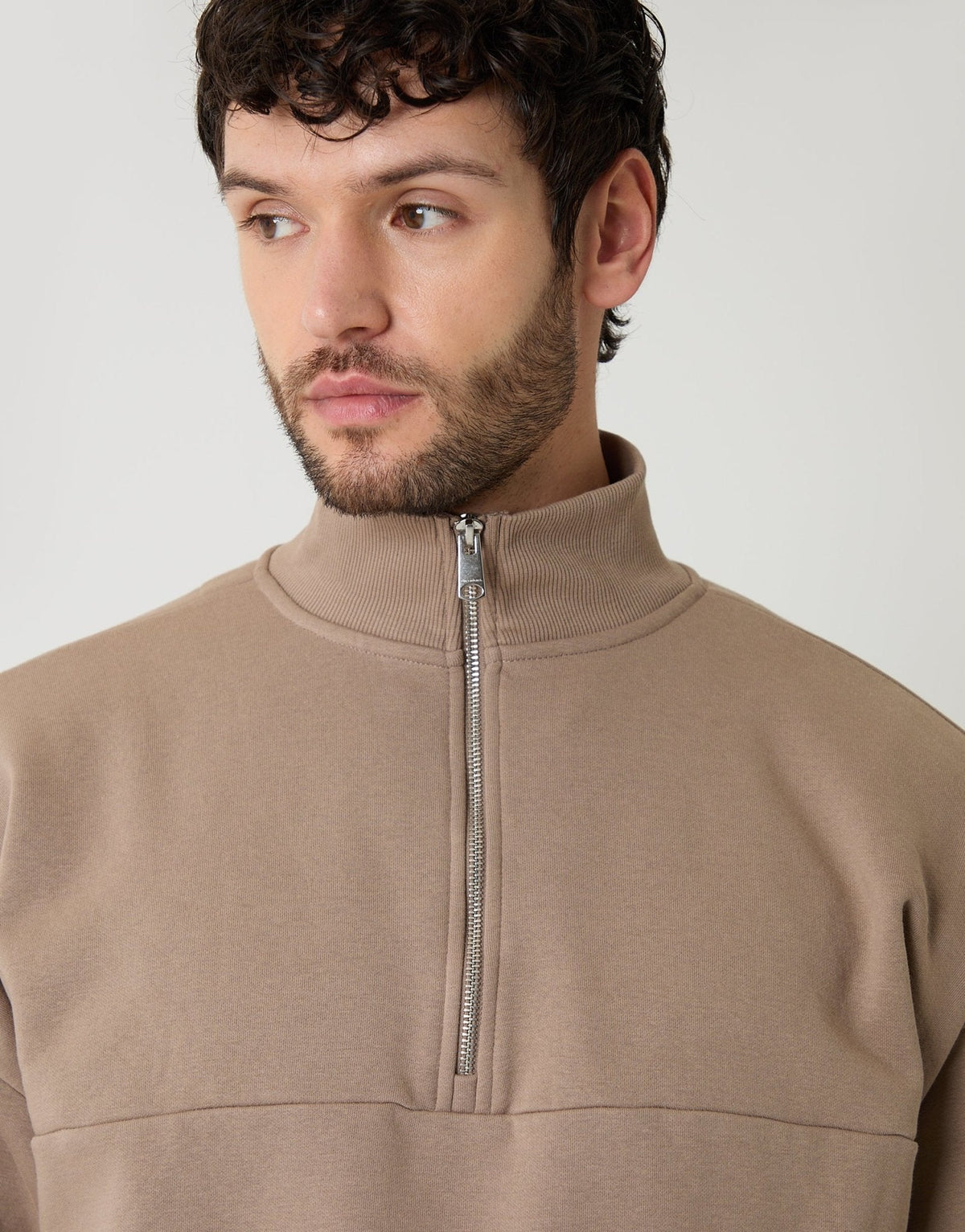 Relaxed Fit Half Zip Sweatshirt in Taupe