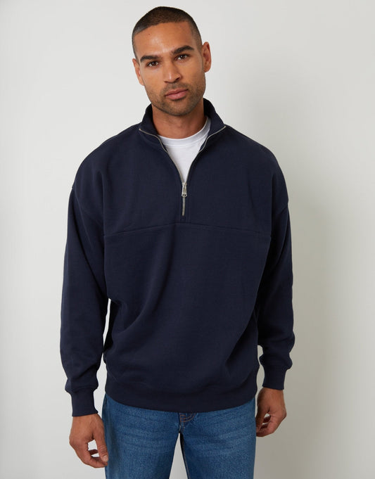 Men's Relaxed Fit Half Zip Sweatshirt in Navy | SATRI
