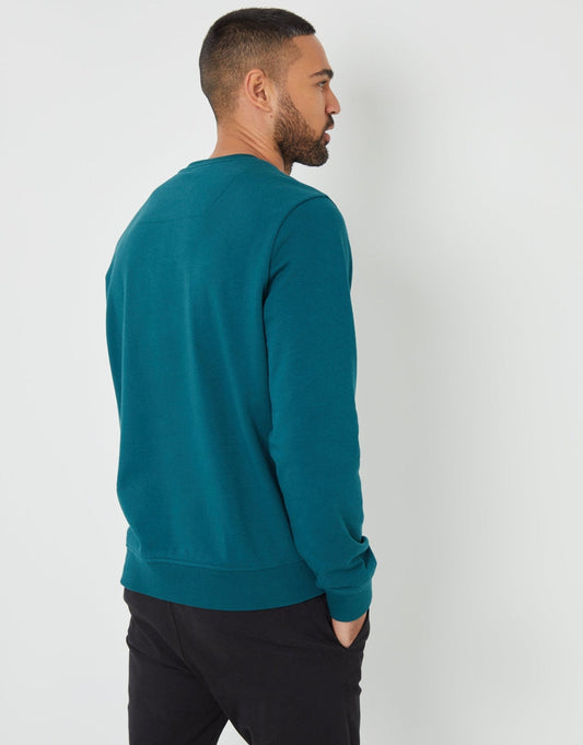 The Essential Cotton Rich Crew Neck Sweatshirt in Dark Teal Green