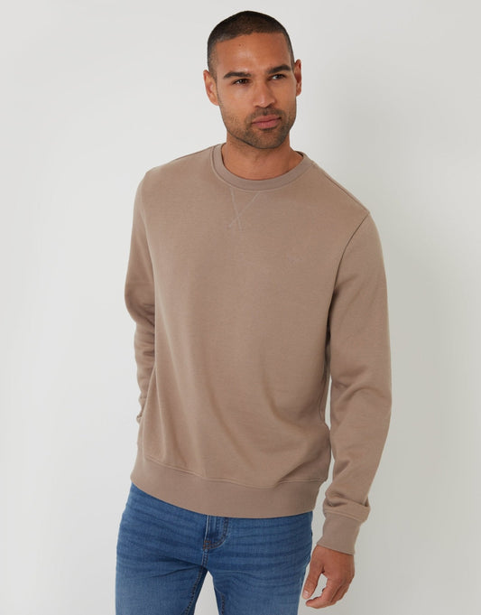 Men's The Essential Cotton Rich Crew Neck Sweatshirt in Taupe | SATRI