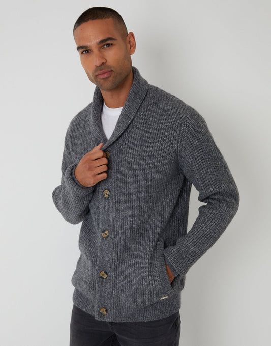 Men's Shawl Cardigan in Charcoal Grey Marl | SATRI