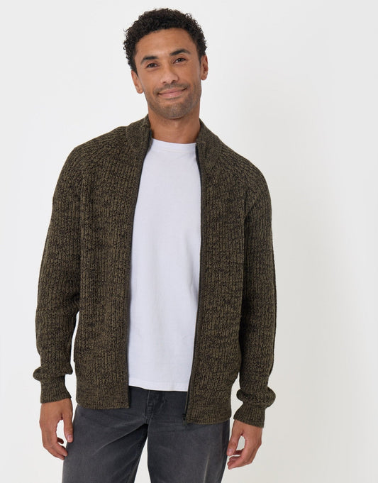 Full-Zip Cardigan in Khaki Green