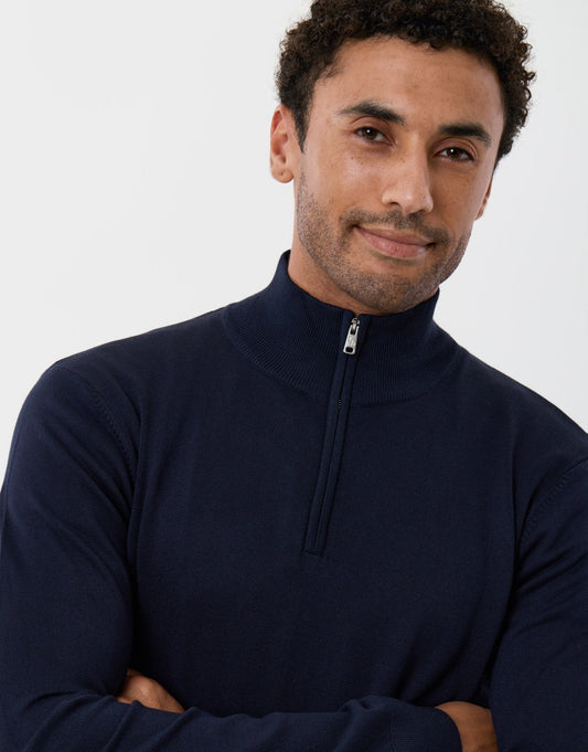 Funnel Neck Quarter Zip Knitted Jumper in Navy