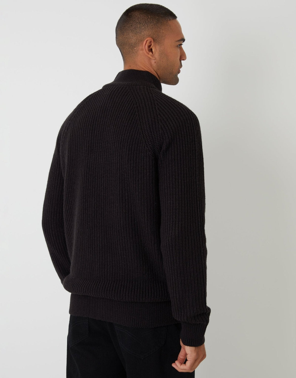Zip Up Microfleece Lined Cardigan in Black