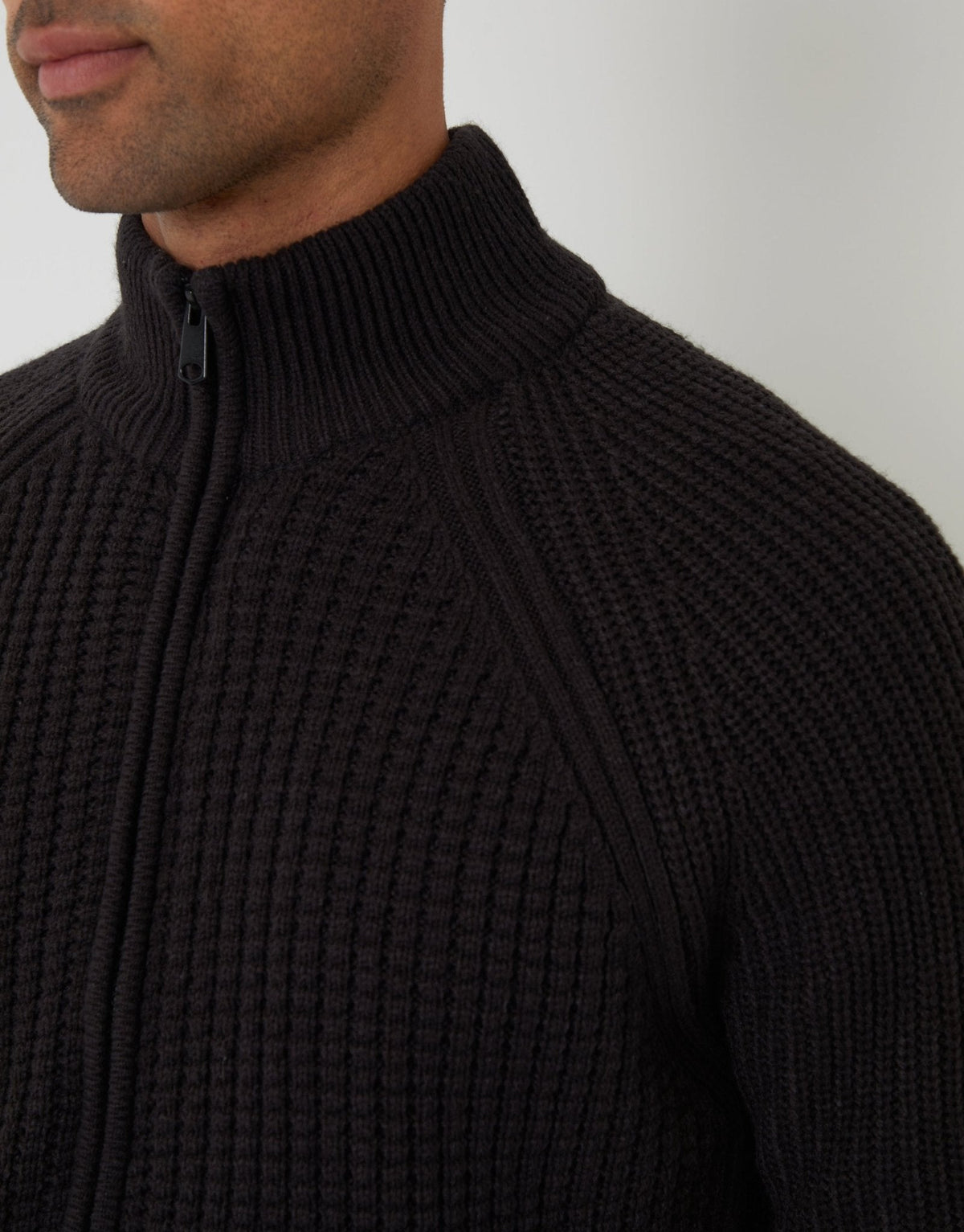 Zip Up Microfleece Lined Cardigan in Black