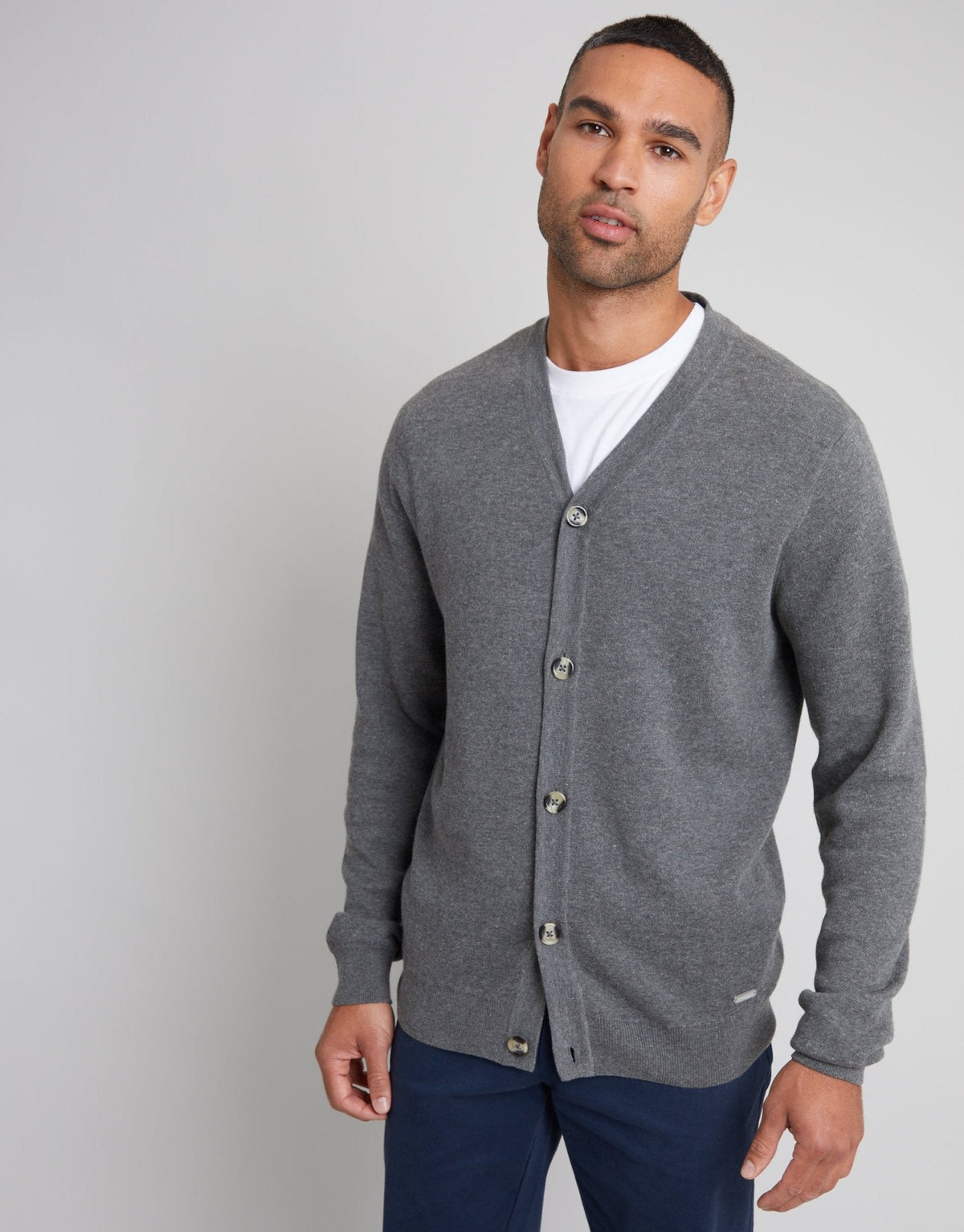 Men's Knitted Cardigan in Charcoal Grey Marl | SATRI