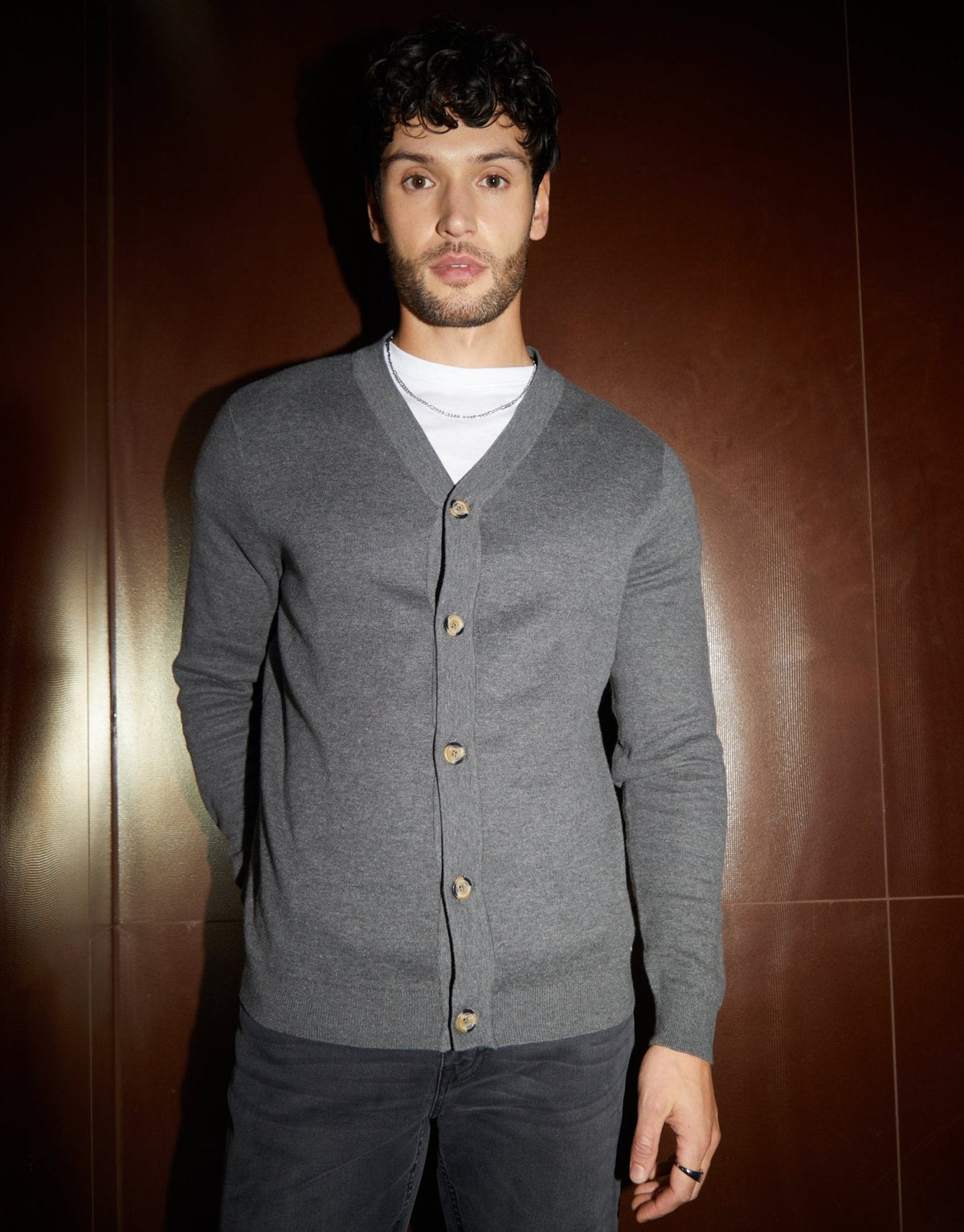 Knitted Cardigan in Charcoal Grey Marl