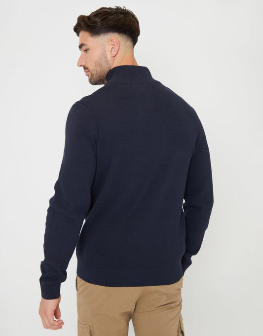 Knitted Quarter Zip Jumper in Navy