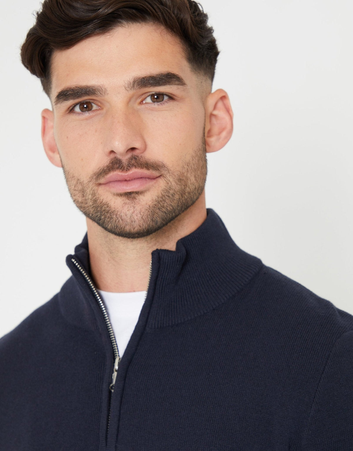 Knitted Quarter Zip Jumper in Navy