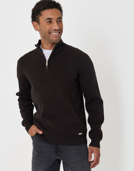 Men's Knitted Quarter Zip Jumper in Black | SATRI