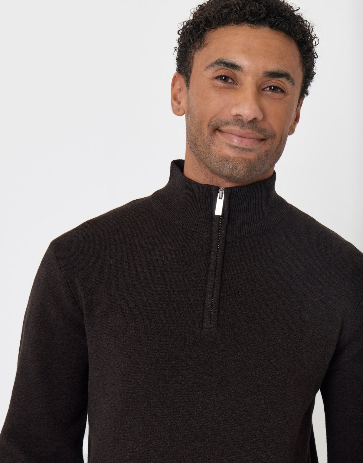 Knitted Quarter Zip Jumper in Black