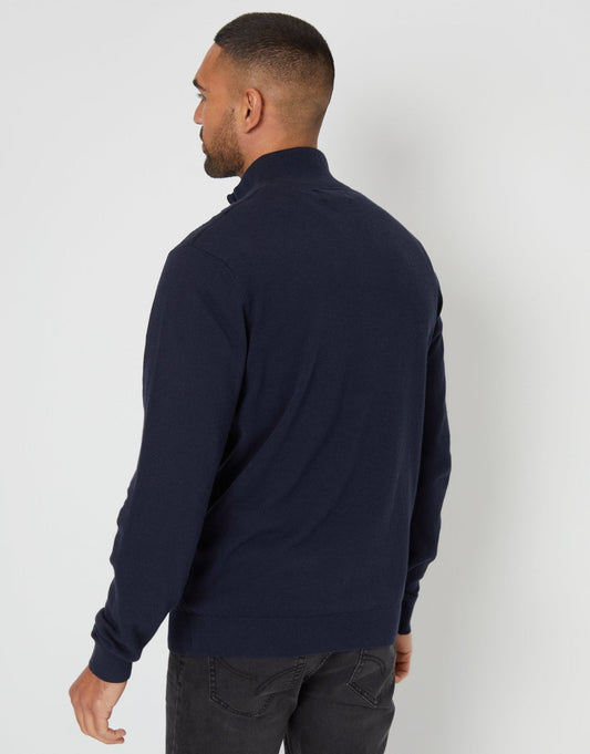 Mini Cable Knit Quarter Zip Jumper in Navy