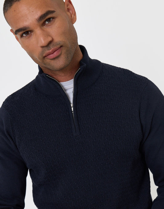 Men's Mini Cable Knit Quarter Zip Jumper in Black | SATRI