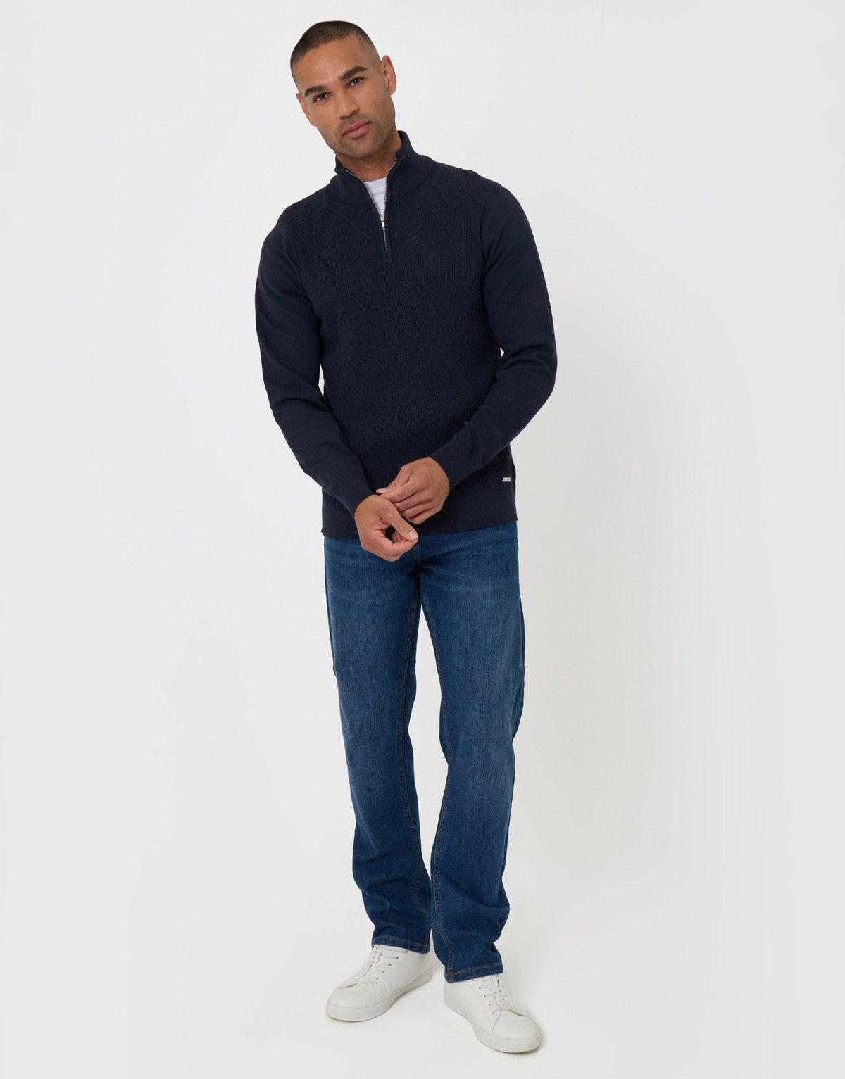 Mini Cable Knit Quarter Zip Jumper in Black
