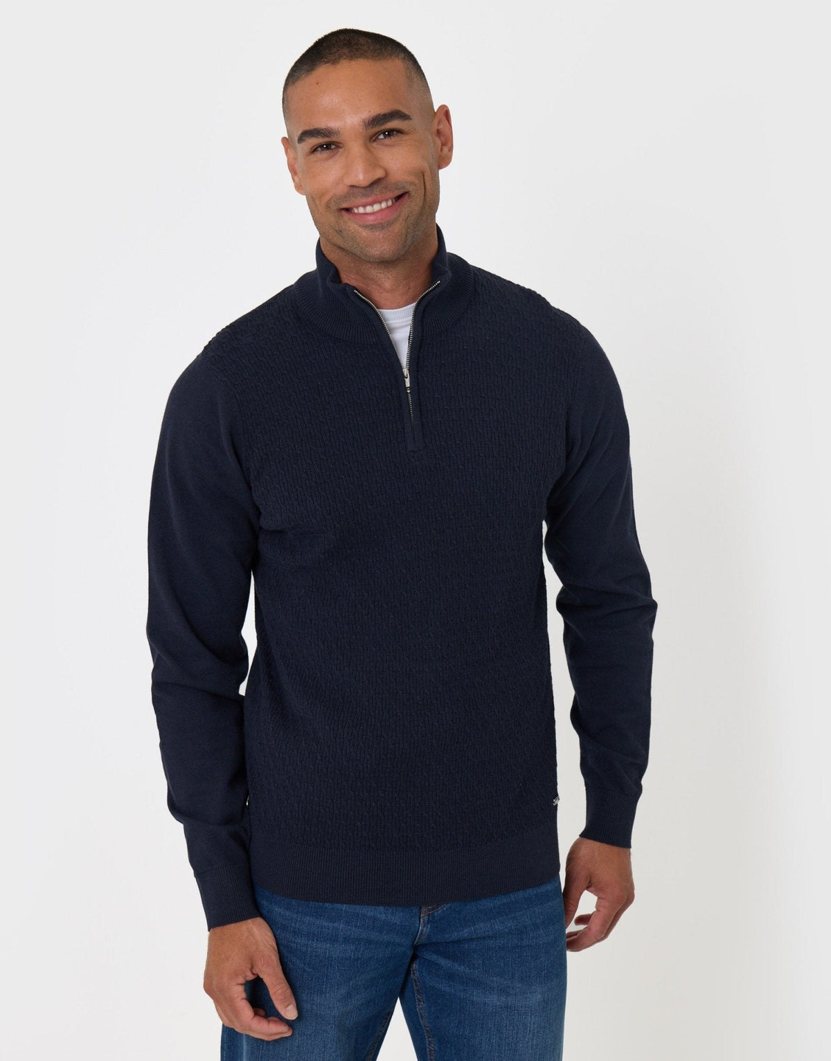 Mini Cable Knit Quarter Zip Jumper in Black