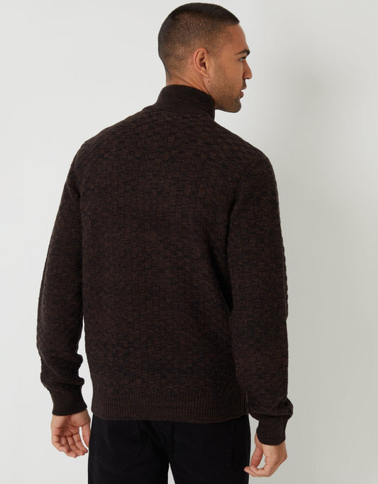 Basket Stitch Quarter Zip Jumper in Brown