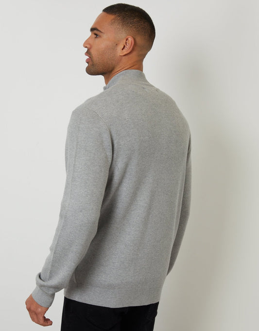 Zip-Through Funnel Neck Knitted Cardigan in Light Grey