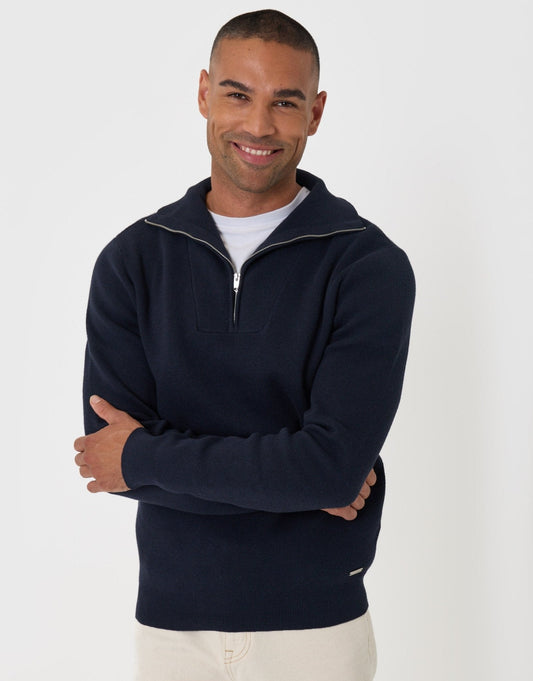Rib Panel Quarter Zip Jumper in Navy