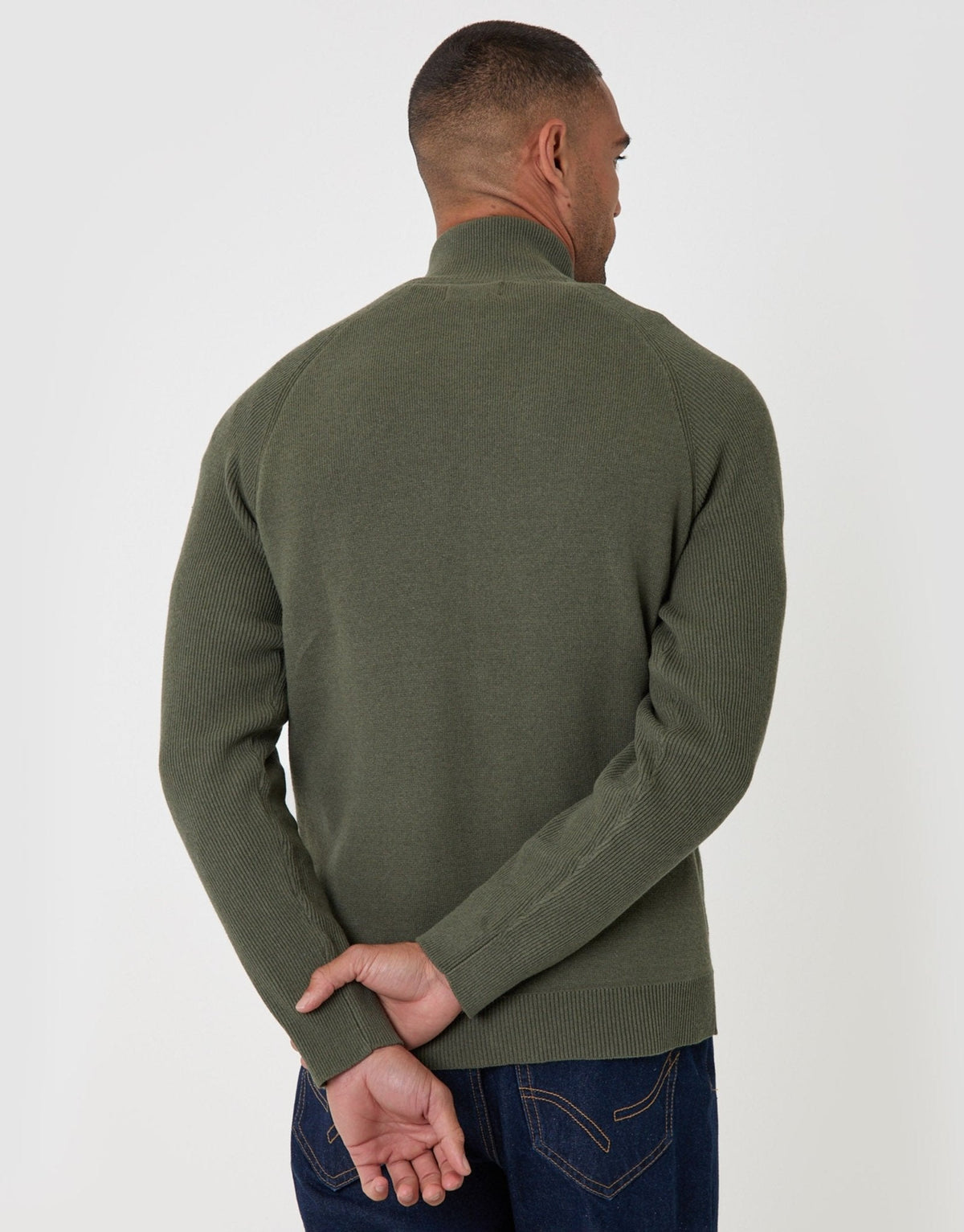 Cotton Rich Funnel Neck Zip Through Sweatshirt in Khaki