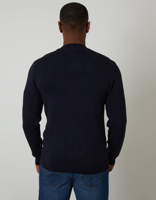 Bomber-Style Knitted Zip Through Cardigan in Navy