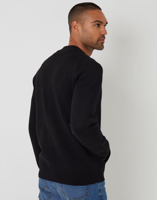 Bomber-Style Knitted Zip Through Cardigan in Black