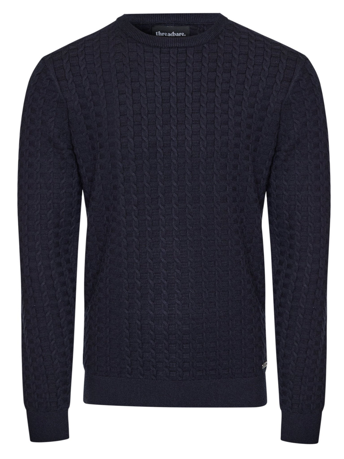 Cable Knit Crew Neck Jumper in Navy