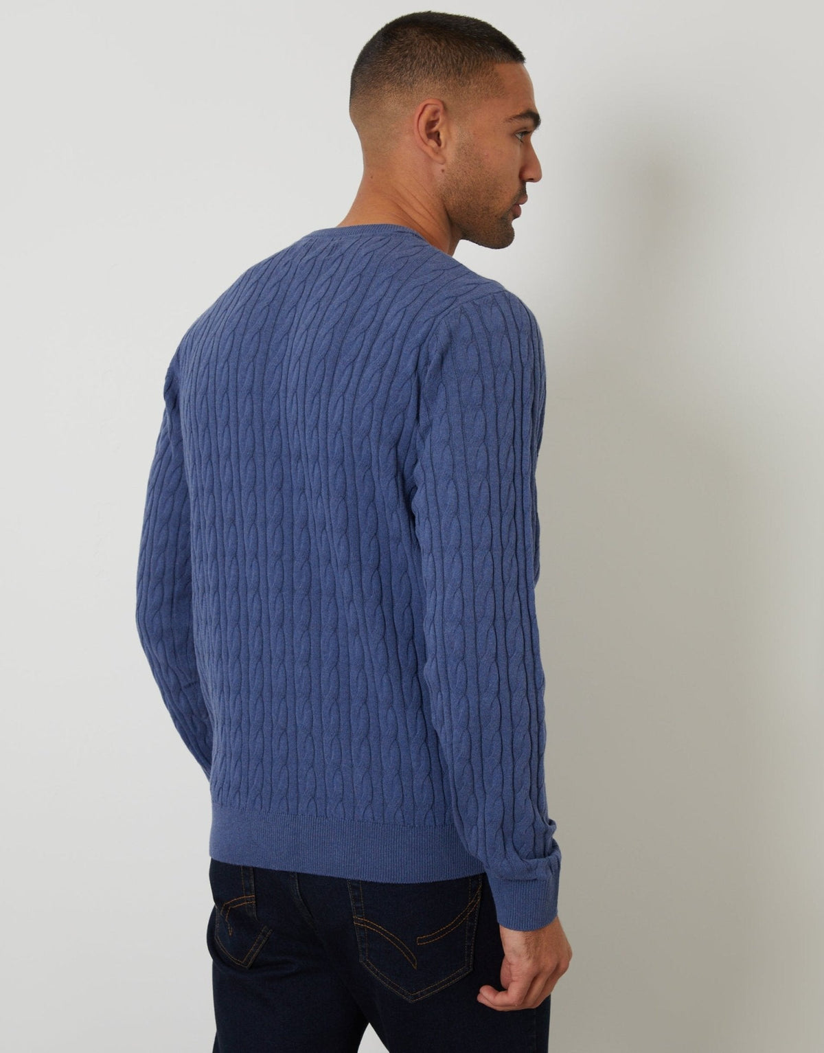 Cable Knit Crew Neck Jumper in Blue