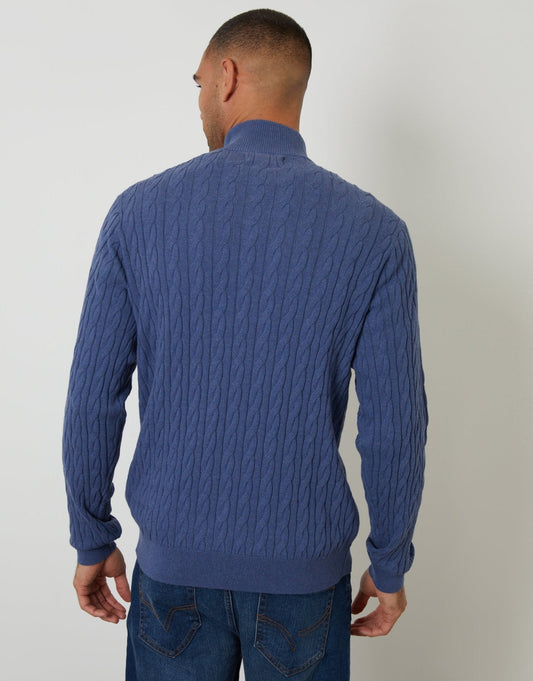 Cable Knit Quarter Zip Jumper in Blue