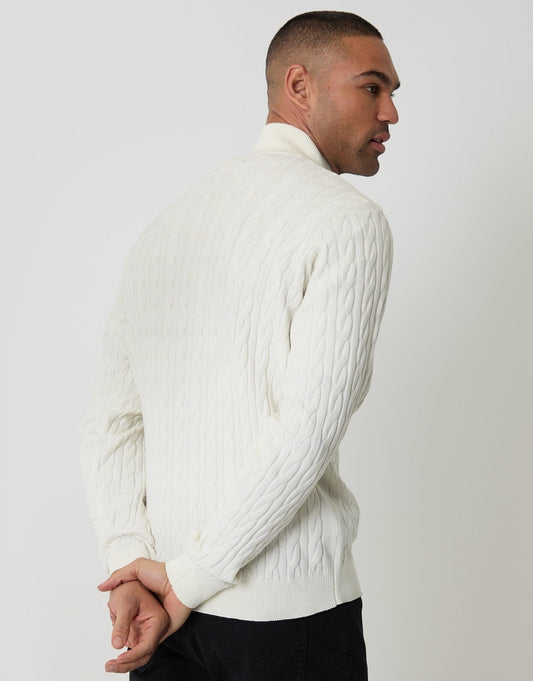 Cable Knit Quarter Zip Jumper in Ecru