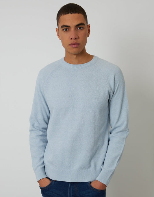 Men's Raglan Knitted Crew Neck Jumper in Light Blue Marl | SATRI